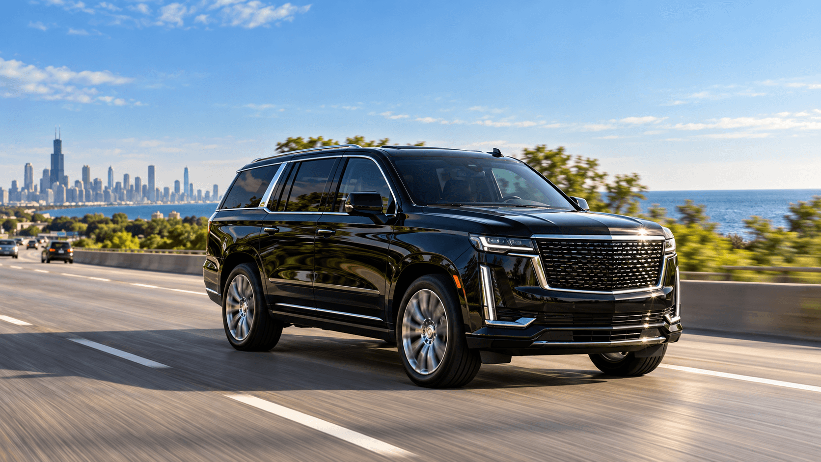 Chicago to Milwaukee private ride with a black luxury SUV traveling north from Chicago toward Wisconsin
