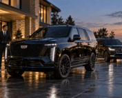Western suburbs airport transportation with a black 2026 Cadillac Escalade Platinum Sport prepared for a luxury airport departure
