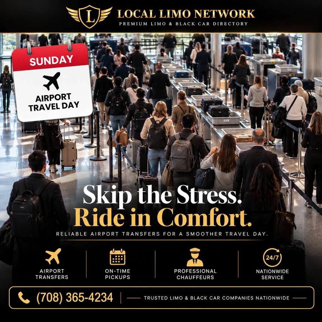 Crowded airport security checkpoint on a peak Sunday travel day.